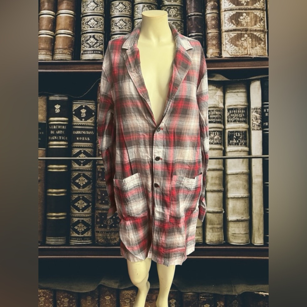 Jaywalker women’s size 12 button front tunic blazer shirt red brown plaid dress